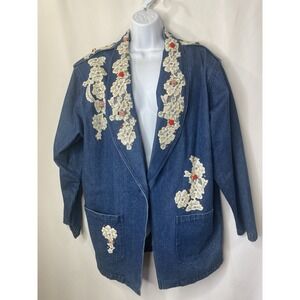 Vintage Lacy Afternoon Women's Denim Jean Jacket Size Large Art Teacher Wacky